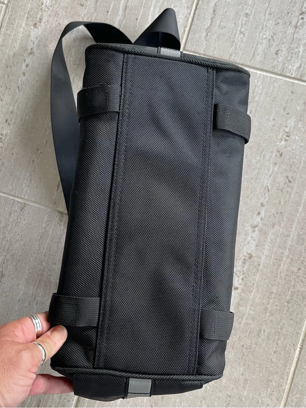 Po Campo Black Herringbone Crossbody Weatherproof Commuter Travel Bike Bag
